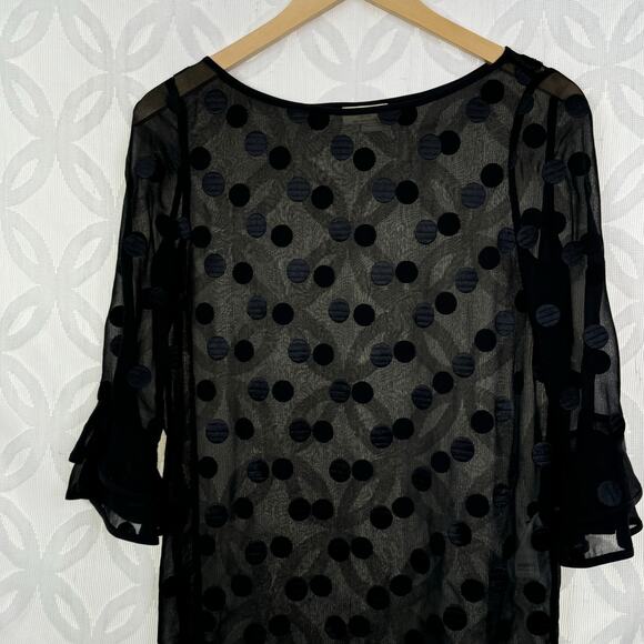 Kate Spade Silk Sheer Polka Dot Evi Flutter Sleeve Black Top Size 00 - Picture 6 of 12